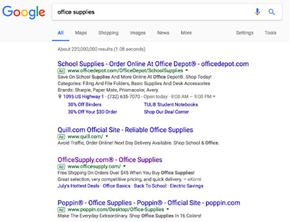 Pay-per-click search results