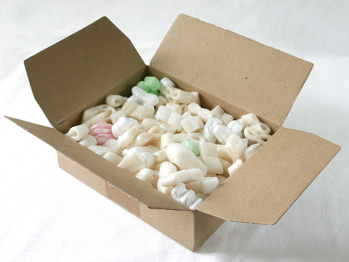 Open Package Stuffed With Packing Peanuts 